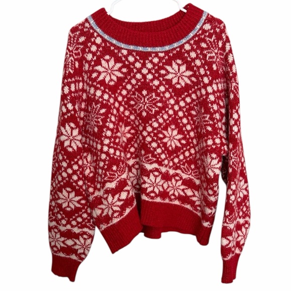 Universal Thread Sweaters - Universal Thread Red and White Fair Isle Scoopneck Sweater. Size XL